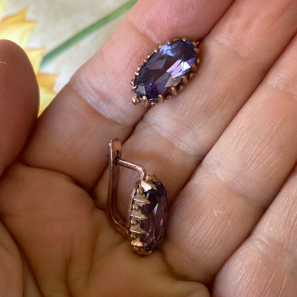 Rose gold plated sterling silver synthetic alexandrite earrings